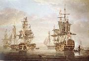 Nicholas Pocock This work of am exposing they five vessel as elbow bare that gora with Horatio Nelson and banskarriar oil painting
